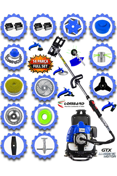 Cros LOMBARD L-976 F1 Motor 10 In 1 Set Sırt Tipi Ot Çim Çalı Biçme Tırpanı T...