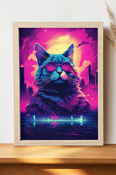 Luna Marissa Αφίσα Neon Cat - Αφίσα τοίχου από γυαλιστερό χαρτί χωρίς πλαίσιο