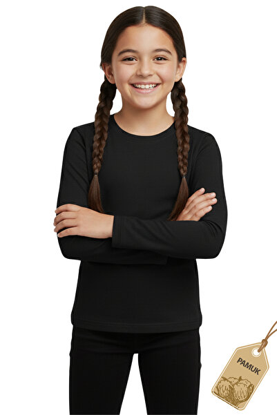 MK Mukko Kids Siyah Çocuk Tişört - Kız Erkek Çocuk Siyah Renkli Basic Mevsiml...
