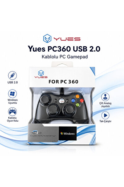 YUES PC Uyumlu Kablolu Gamepad | USB Tak-Çalıştır, Düşük Gecikme, Ergonomik J...