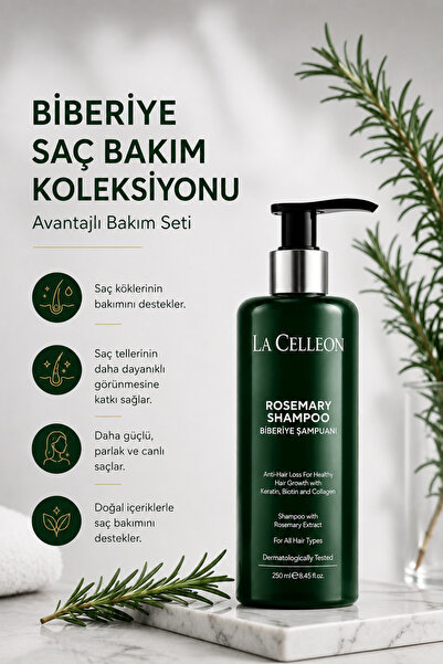 la celleon Biberiye Saç Bakım Şampuanı 250 ml | Keratin, Biotin ve Hidrolize Kolajen