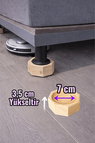 iDekor Robot Süpürge İçin Doğal Ahşap Koltuk Baza Yükseltici ” 3,5 cm Yükselt...