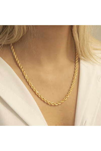 AA+ Quality Twist Chain Women's Necklace 14k Gold Plated Medium Thickness Gold 3 Years Warranty Certified