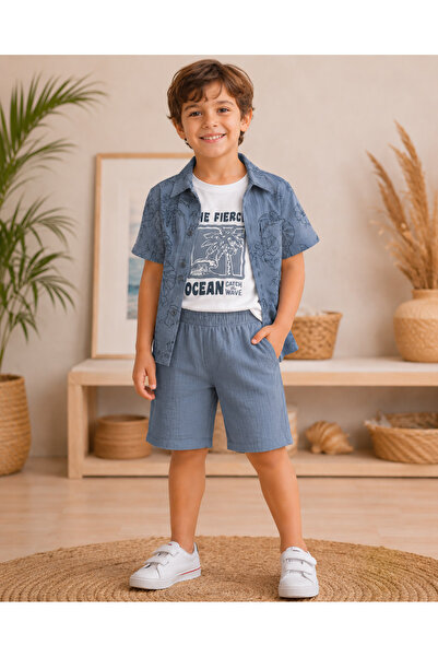 Melodikids Boys' T-Shirt-Shirt-Shorts 3-Piece Set