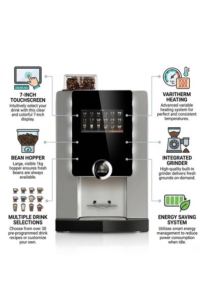 rhea V+ Grande Premium Bean to Cup Coffee Machine | 7” Touch Screen | Varitherm Heating | Commercial Coffee Maker