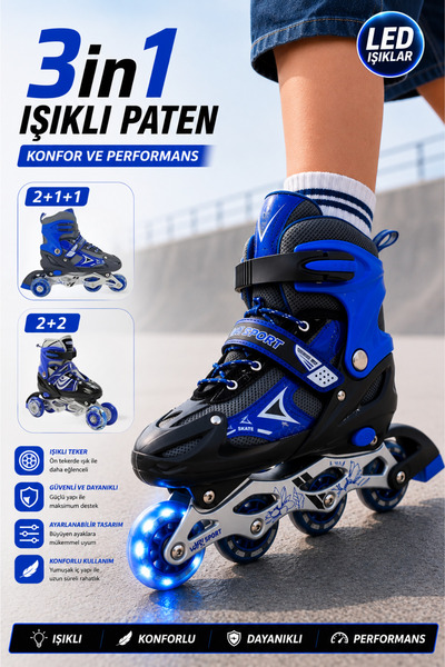 YILDIRIM OYUNCAK Silikon Tekerli Paten Ayarlanabilir 2+1+1, 2+2 Ve Tek Sıra P...