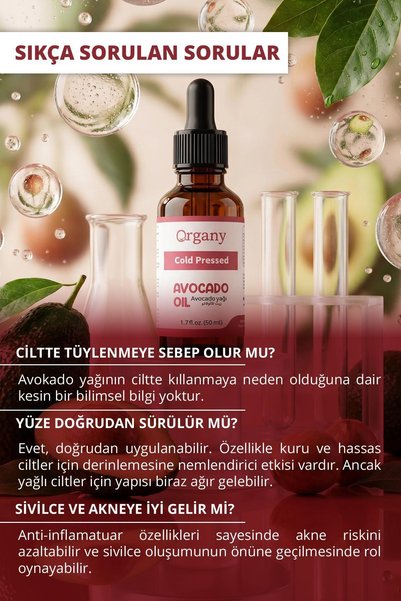 Organy Cold Pressed Avocado Oil 100% Natural, Supports the Skin Barrier, Hair Nourishing Care Oil, Avocado Oil 50 ml