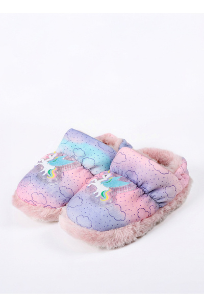 Peluche Pembe Kız Çocuk Ev Ayakkabısı UNICORN - IŞIKLI