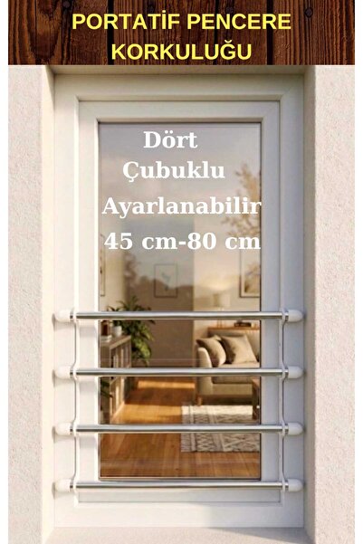 PenGüven 4 Çubuklu - Beyaz (45 CM-80 CM) Portatif Pencere Korkuluğu- Çocuk Gü...