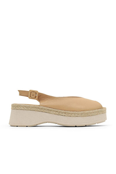 Bueno Shoes Sandale plate de damă din piele bej 01wy8200