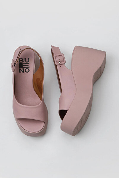 Bueno Shoes Sandale cu toc cu pană pentru femei, din piele Dusty Rose 01wy9002