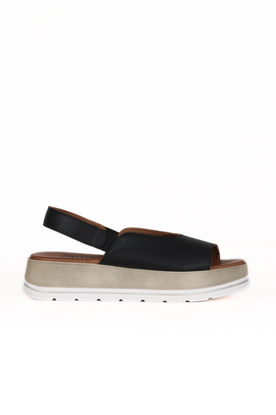Bueno Shoes Sandale plate de damă din piele neagră 01we3403
