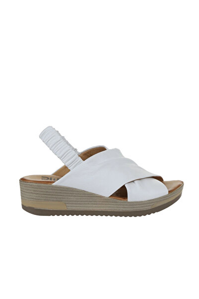 Bueno Shoes Sandale cu toc cu pană pentru femei din piele albă 01wu5700