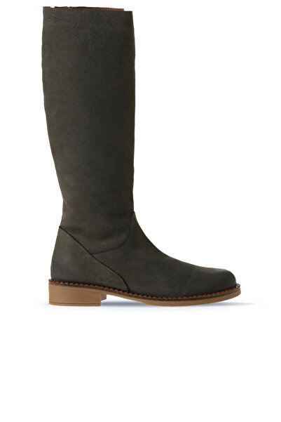 Bueno Shoes Cizme cu toc pentru femei din nubuc închis kaki 01wv6000