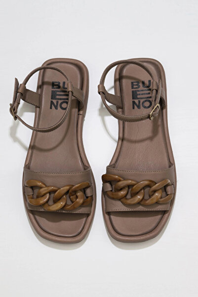 Bueno Shoes Γκρι Δερμάτινα Γυναικεία Flat Σανδάλια 01wu4112