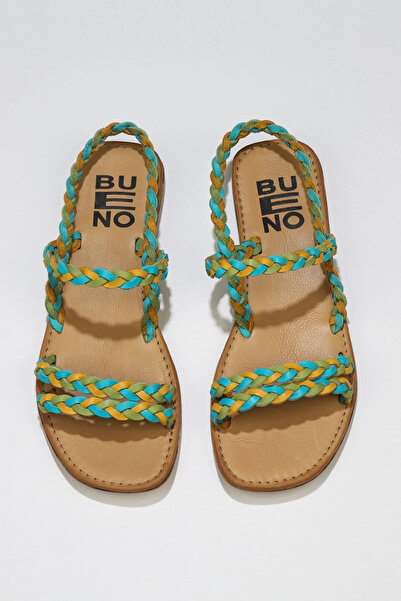 Bueno Shoes Κίτρινα Multi Leather Γυναικεία Flat Σανδάλια 01wu3417