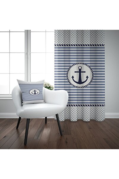 EVSEHOMES Sailor 903 Blue Stripes Ancoră Cortina de fundal pentru camera copi...