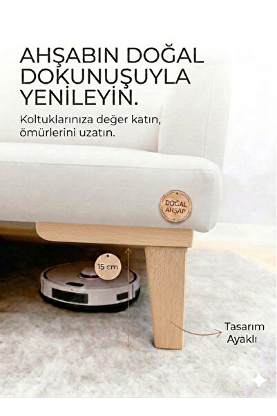 LEGORA WOOD DESİNG 1. Sınıf Gürgen Ağacı 15 Cm Küt Ayak Mobilya Kanepe Koltuk...