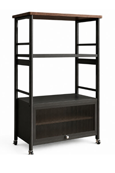 OEM Raft bucatarie cu roti si dulap, metal + lemn, 60 x 38 x 115 cm, raft reg...
