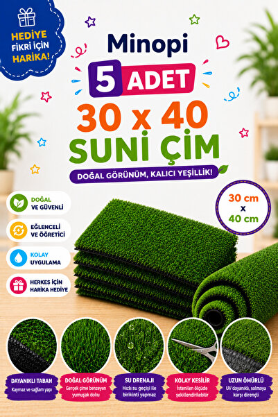 Minopi ( 5 Adet ) Yapay Çim A3 30x40 cm Maket Çim Dekoratif Yapay Çim Halı Te...