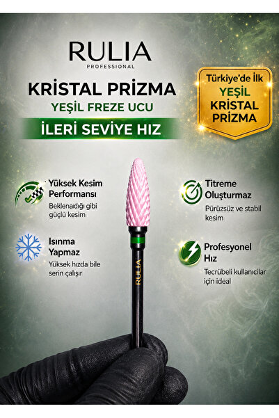Rulia Professional Pembe Seramik Freze Ucu | Kristal Prizma Karbit | Yeşil Ba...