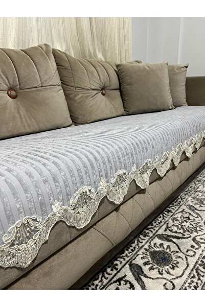 DECORA CASA HOME COLLECTİON Dnteli Bambus cu dungi Burete Catifea Husa de can...