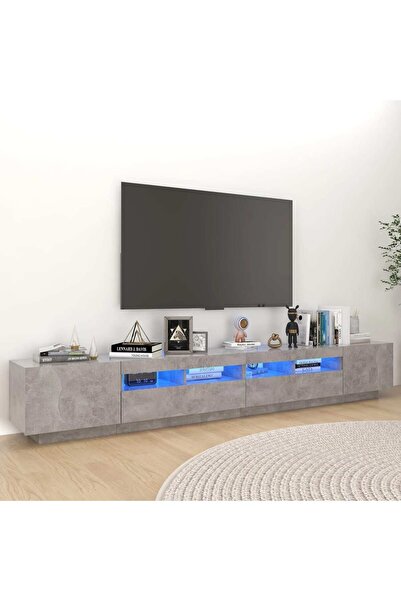 Concept Comodă TV cu lumini LED, gri beton, 260x35x40 cm