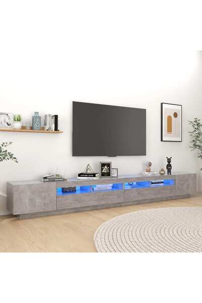 Concept Comodă TV cu lumini LED, gri beton, 300x35x40 cm