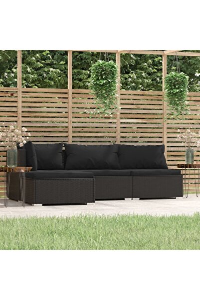 Concept Set mobilier de grădină cu perne, 4 piese, negru, poliratan