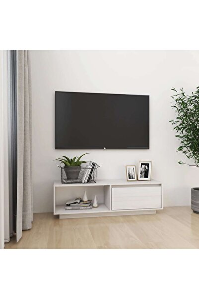 Concept Comodă TV, alb, 110x30x33,5 cm, lemn masiv de pin