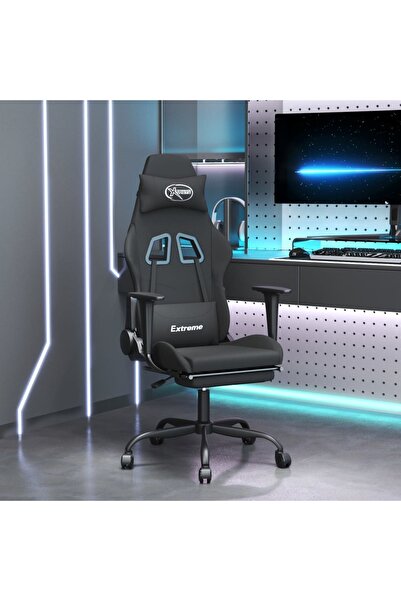 Concept Scaun de gaming cu suport picioare, negru, textil
