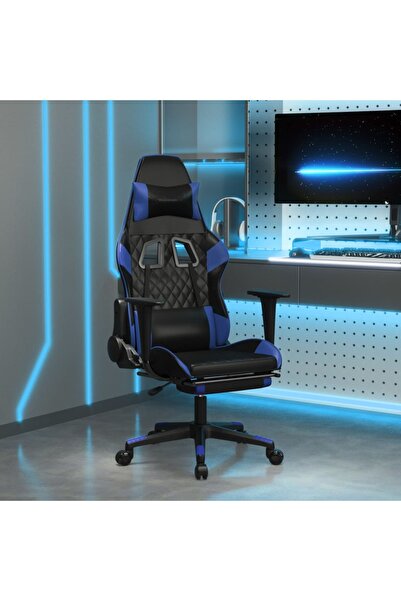 Concept Scaun de gaming masaj/suport picioare negru/albastru piele