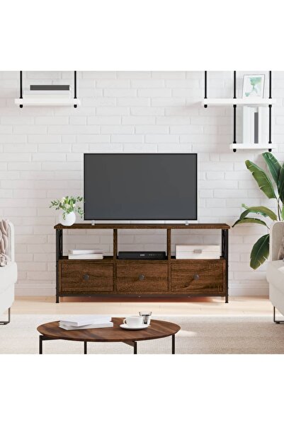 Concept Comodă TV, stejar maro, 102x33x45 cm, lemn prelucrat & fier