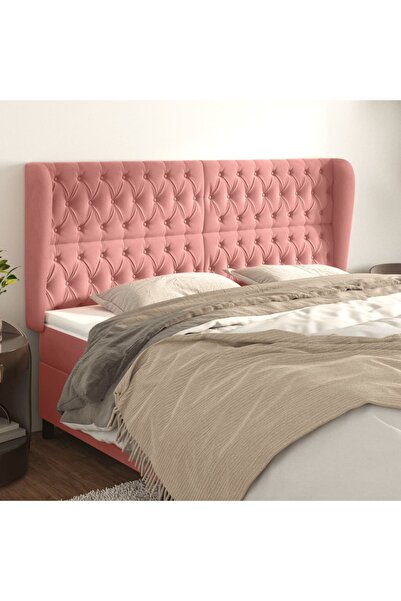 Concept Tăblie de pat cu aripioare, roz, 203x23x118/128 cm, catifea