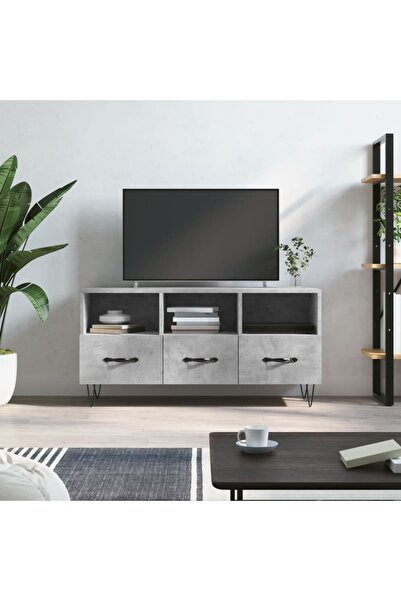 Concept Dulap TV, gri beton, 102x36x50 cm, lemn prelucrat