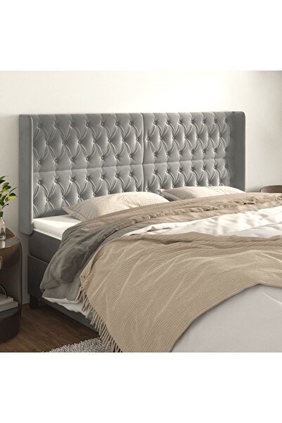 Concept Tăblie de pat cu aripioare gri deschis 203x16x118/128cm catifea