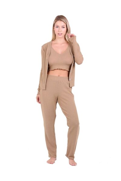 U&ME Set crop reiat din 3 piese Camel