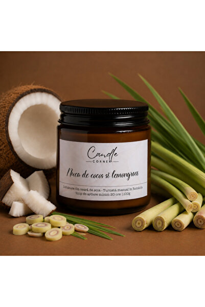 Candle Corner Lumânare parfumată cu nucă de cocos și lemongrass, din ceară de...