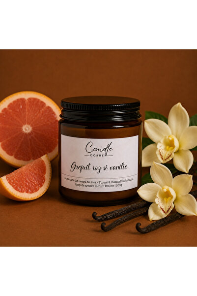 Candle Corner Grapefruit roz și Vanilie – Lumânare parfumată din soia, lucrat...