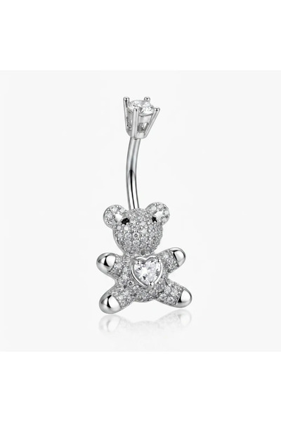 Siya Silver Zirkon Taşlı Ayıcık Figürlü Çelik Göbek Piercingi - 3,5 cm