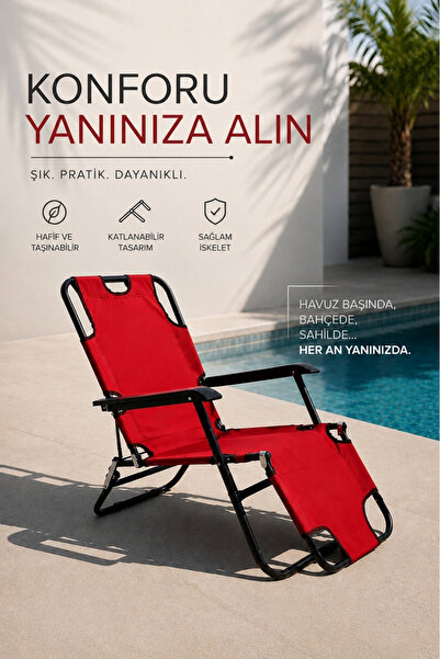 DEKOZUM SUNSET Katlanır Şezlong Plaj Şezlong Portatif Kamp Sandalyesi Ve Bahç...