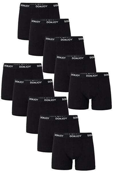 don joy Erkek 10'lu Pamuklu Likralı Penye Beli Lastikli Siyah Boxer