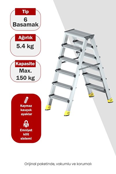 ASVERA Safir Serisi – 6+6 Alüminyum Çift Çıkışlı Merdiven | Ev, Bahçe, Ofis v...