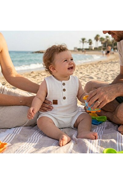 babysena Kız/Erkek Bebek Beyaz Müslin Tulum