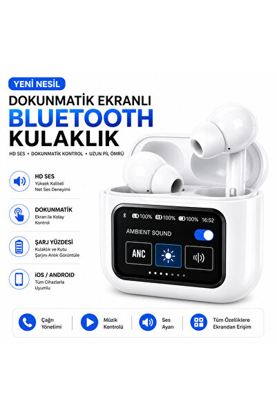 Adeyo Store A9 pro Ekranlı Bluetooth Kulaklık – Dijital Şarj Göstergeli, Doku...