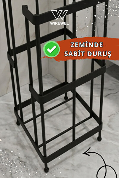 Wirewel Mat Siyah Yedekli Ayaklı Tuvalet Kağıtlığı, Paslanmaz Premium Seri WC...