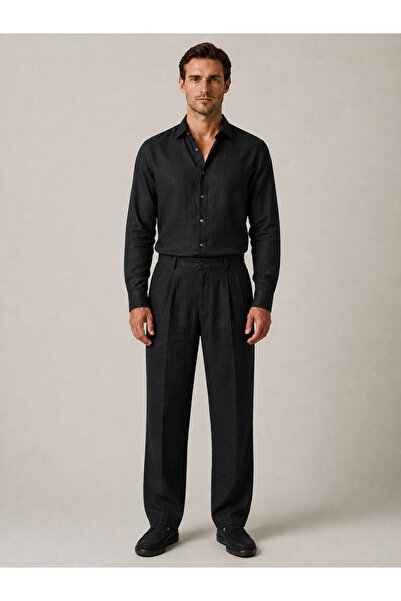 Xint Erkek Siyah %100 Keten Regular Fit Pantolon