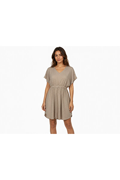 Glowzia Women's Patterned V-Neck Beach Dress with Elastic Waist