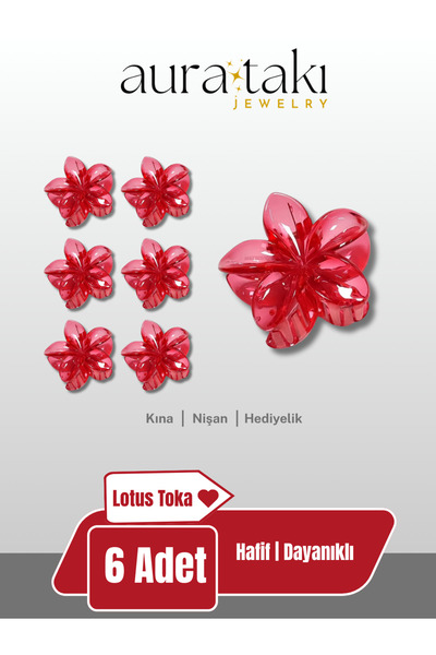 AURA TAKI VE AKSESUAR Kırmızı Lotus Toka | 6 Adet | 6 cm