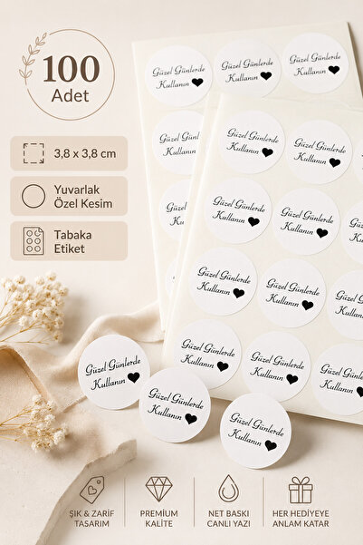 cabuk baskı Round Cut Sticker Bird - White (3,8X3,8Cm)